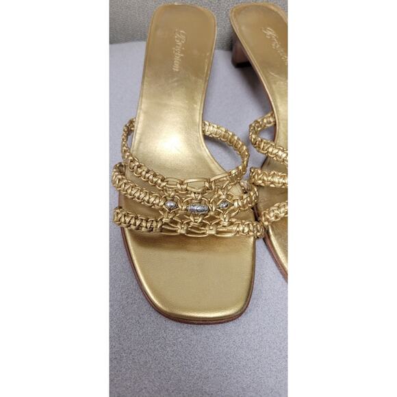BRIGHTON Karen Gold Woven Leather Sandals Sz 8M Made in Brazil Bench Made - Picture 3 of 9